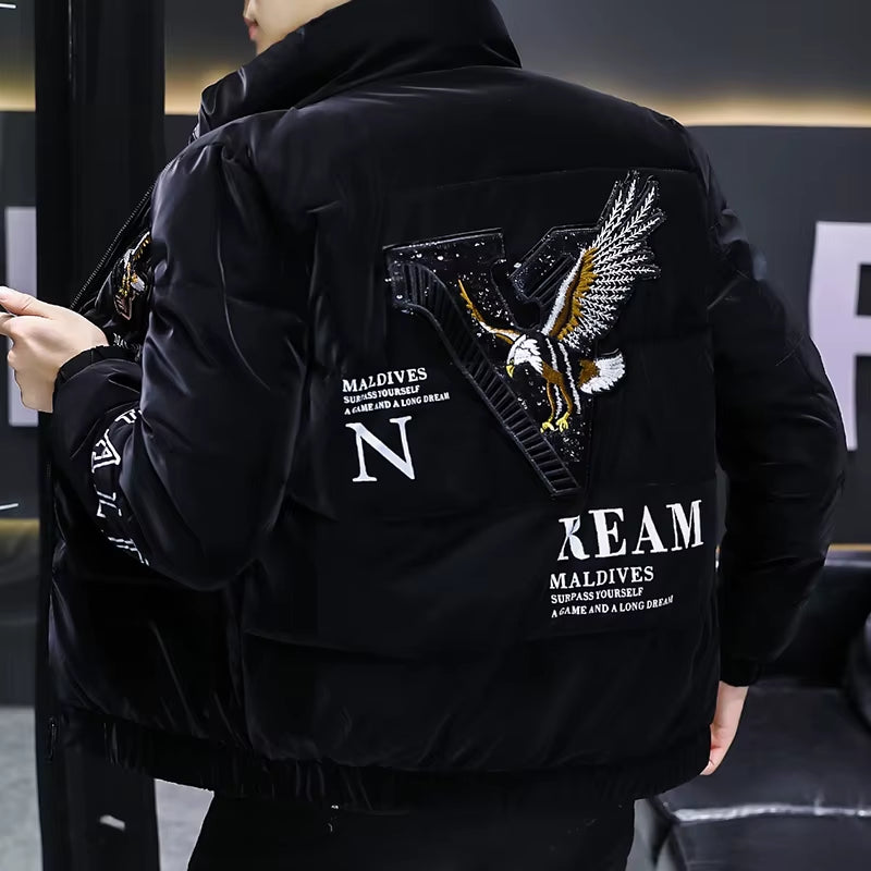 Winter Men'S Casual Big Size 5XL Warm Coat Fashion Male Black Eagle Embroidery High Quality Overcoat Jacket Drop Shipping