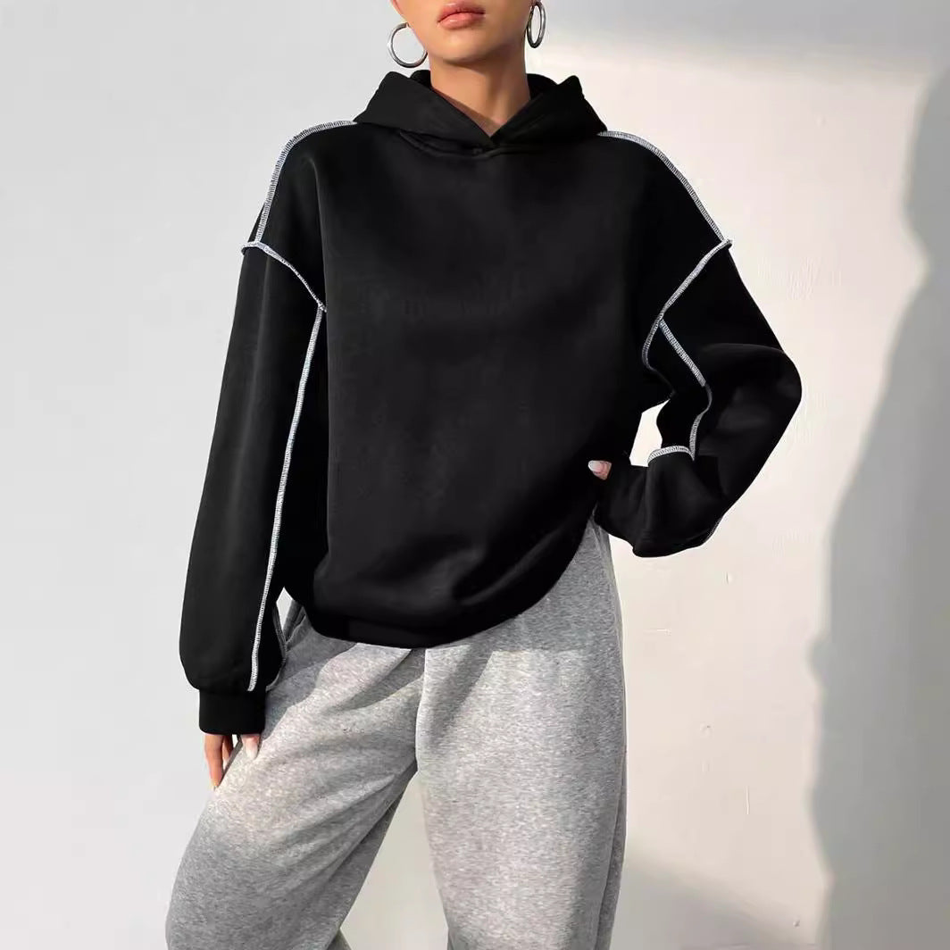 Hooded Long Sleeve Patchwork Sweater