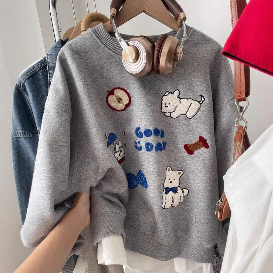 Flocking Loose All-match Round Neck Sweater