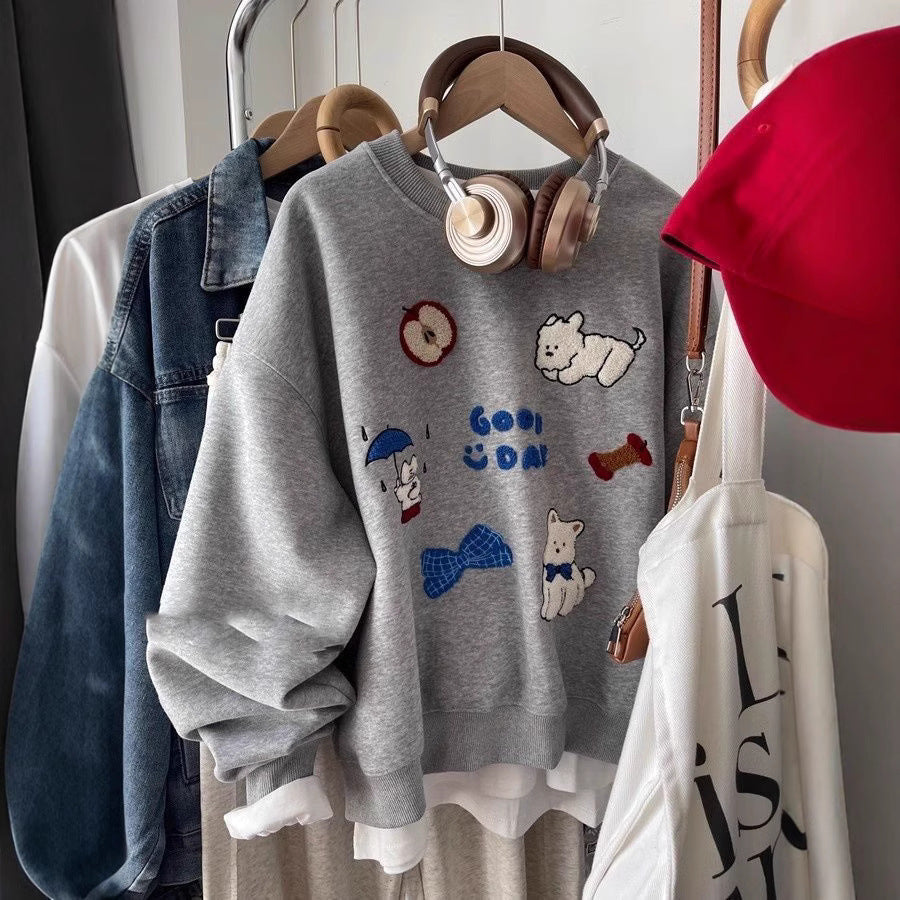 Flocking Loose All-match Round Neck Sweater