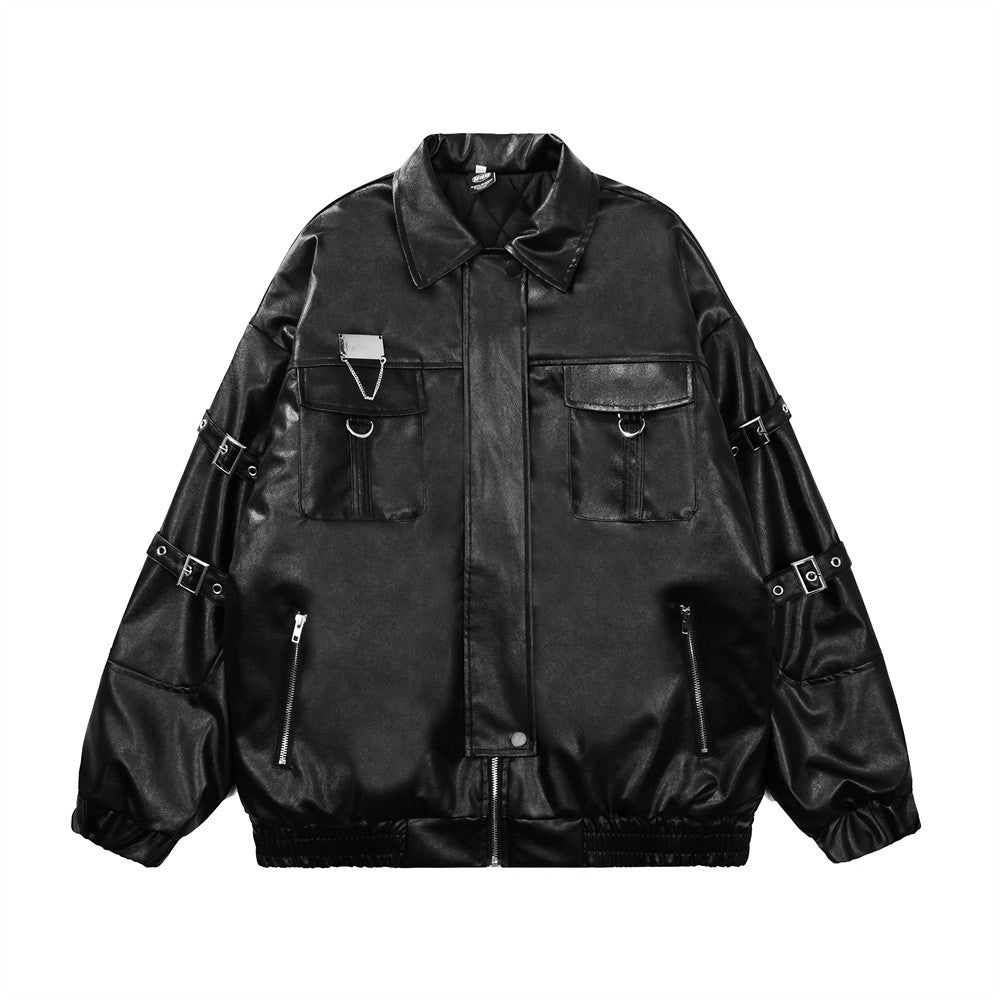 Lace-up Motorcycle Leather Coat