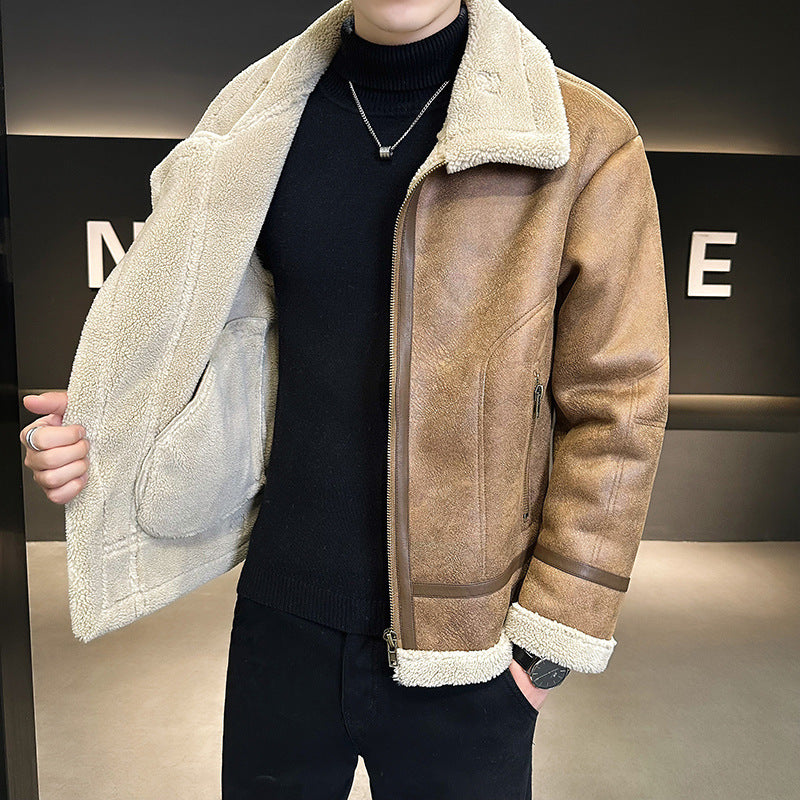 Fleece-lined Thickened Leather Jacket